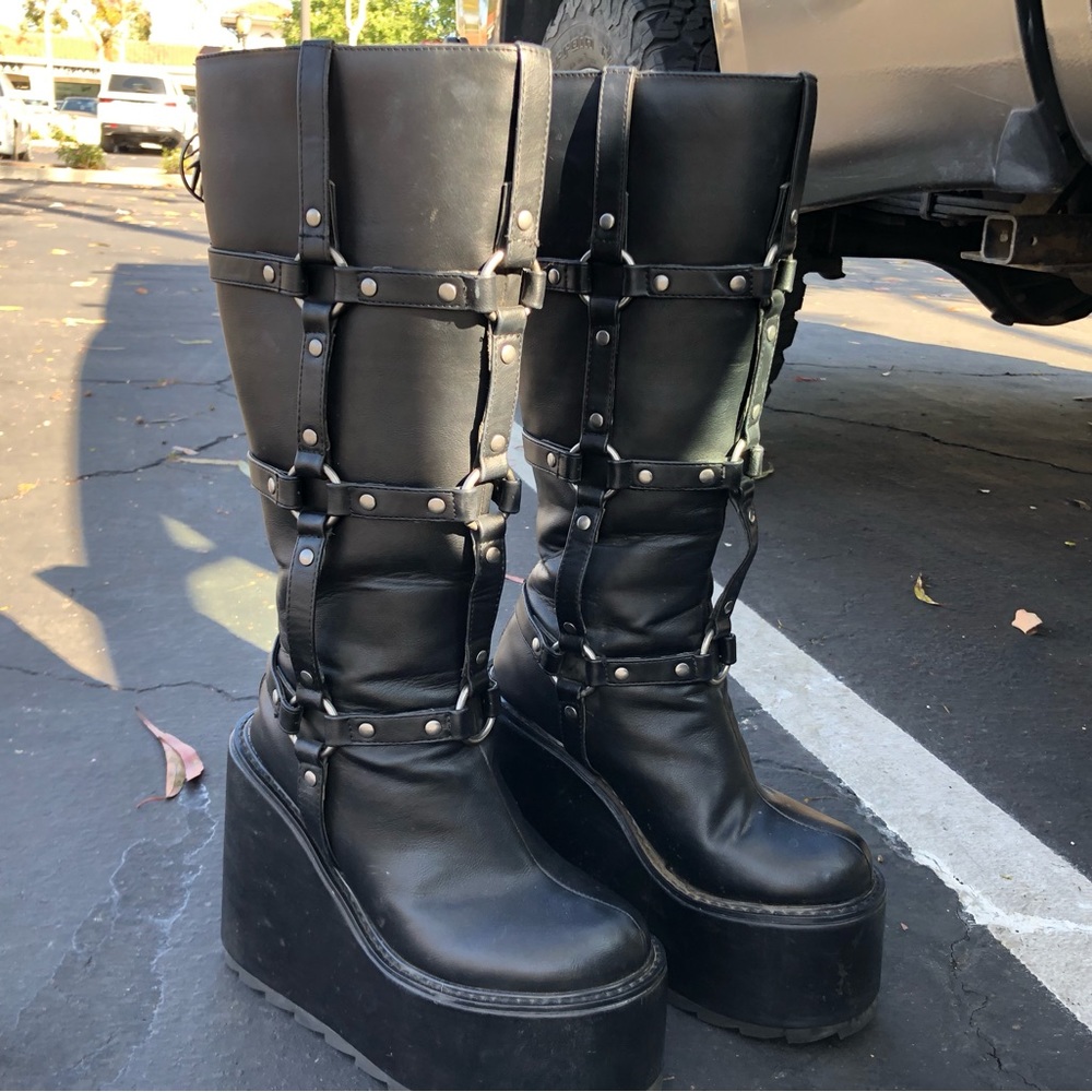 Black knee-high platform boots
